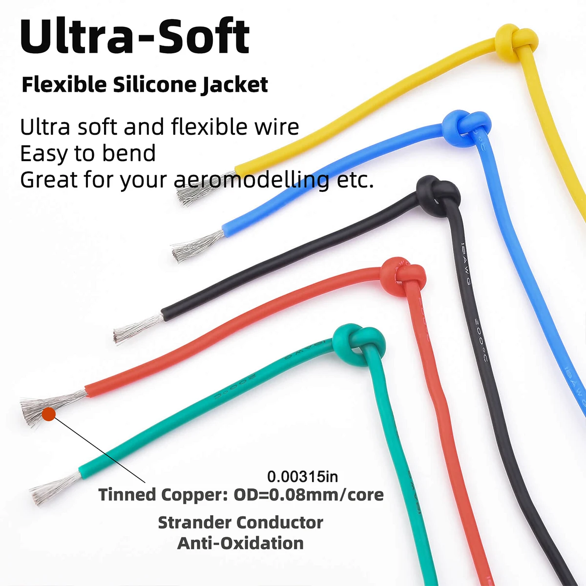 6 carretes en una caja 12-14-16-18-20-22-24-26-28-30 Cable eléctrico trenzado de silicona AWG Kit de cables de conexión de cobre estañado calibre 18 - imagen 3