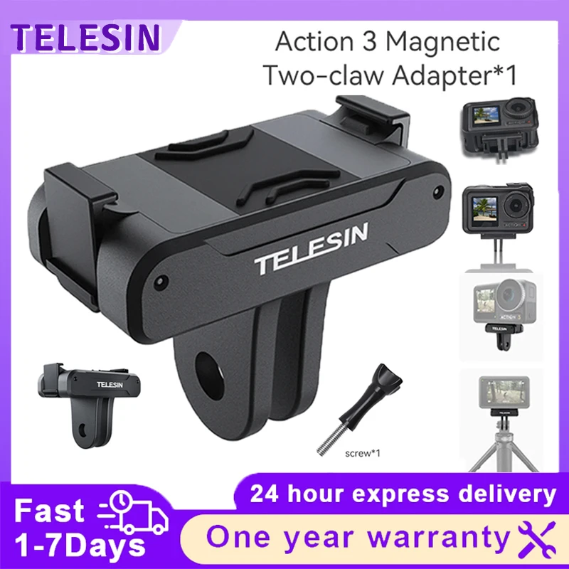 TELESIN adaptador magnético de dos garras accesorios de Cámara de Acción para DJI OSMO Action 3 4 accesorios de cámara hebilla de Metal Bouble Firm - imagen 2