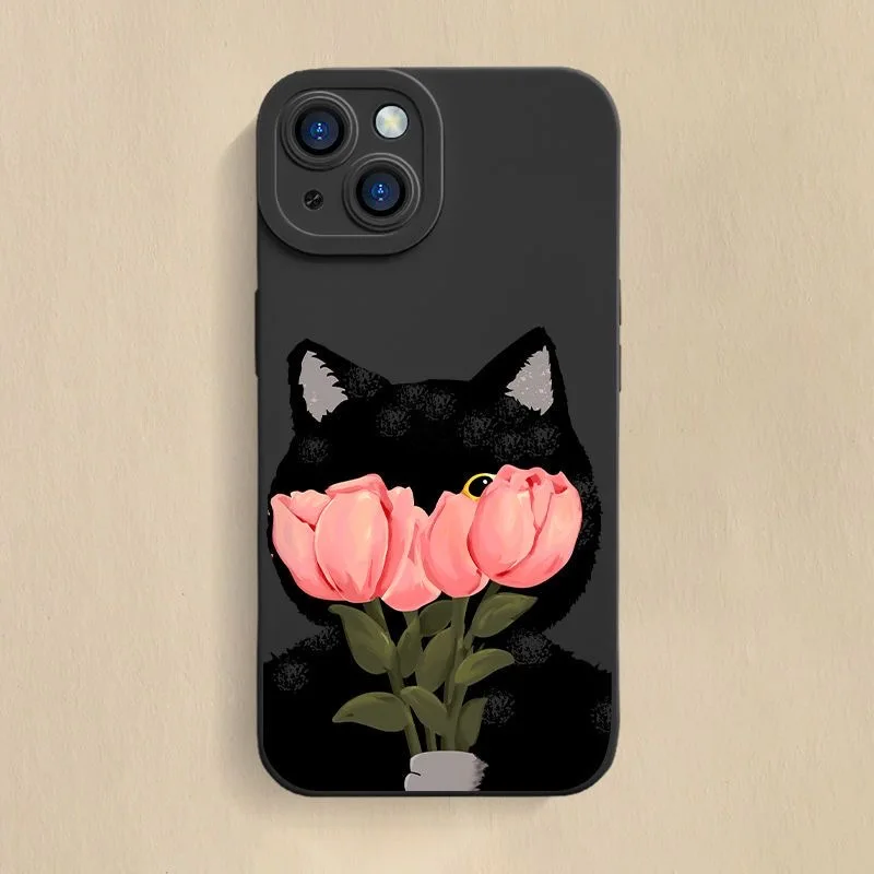 Funda de teléfono de gato negro con flores para Samsung Galaxy S25 Ultra S24 S23 S22 S21 Plus S20FE A55 A54 A35 A15 funda suave de silicona - imagen 5