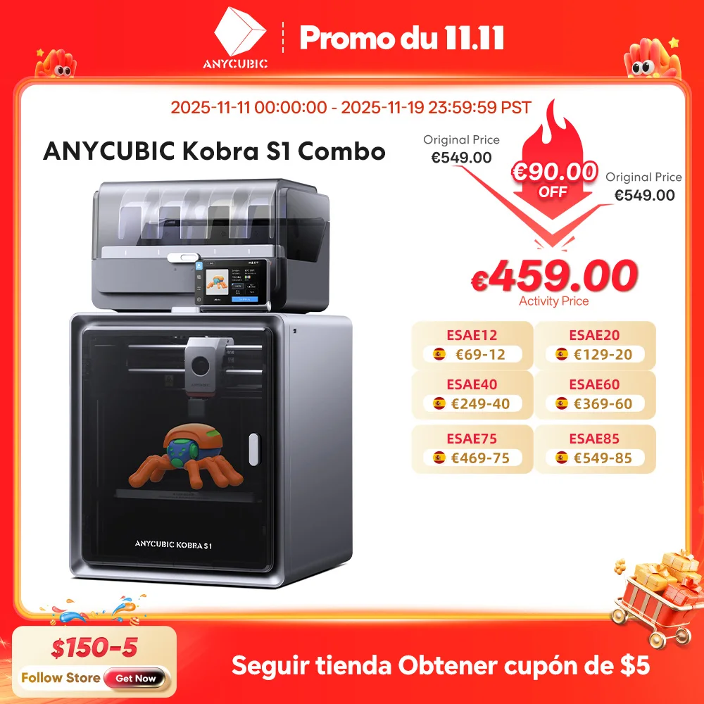 Anycubic Kobra S1 Combo impresora 3D multicolor núcleo de alta precisión XY estructura estable velocidad máxima ultrasilencioso 600 mm/s impresora 3D