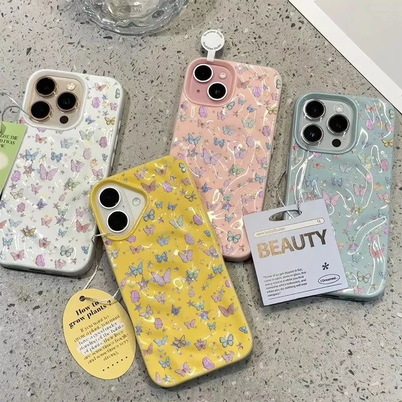 Funda de teléfono para IPhone 17 17 Air 16 15 14 13 12 11 Pro Max, Funda para IPhone 16 15 14 Plus, Funda colorida con mariposa, Funda Bumber