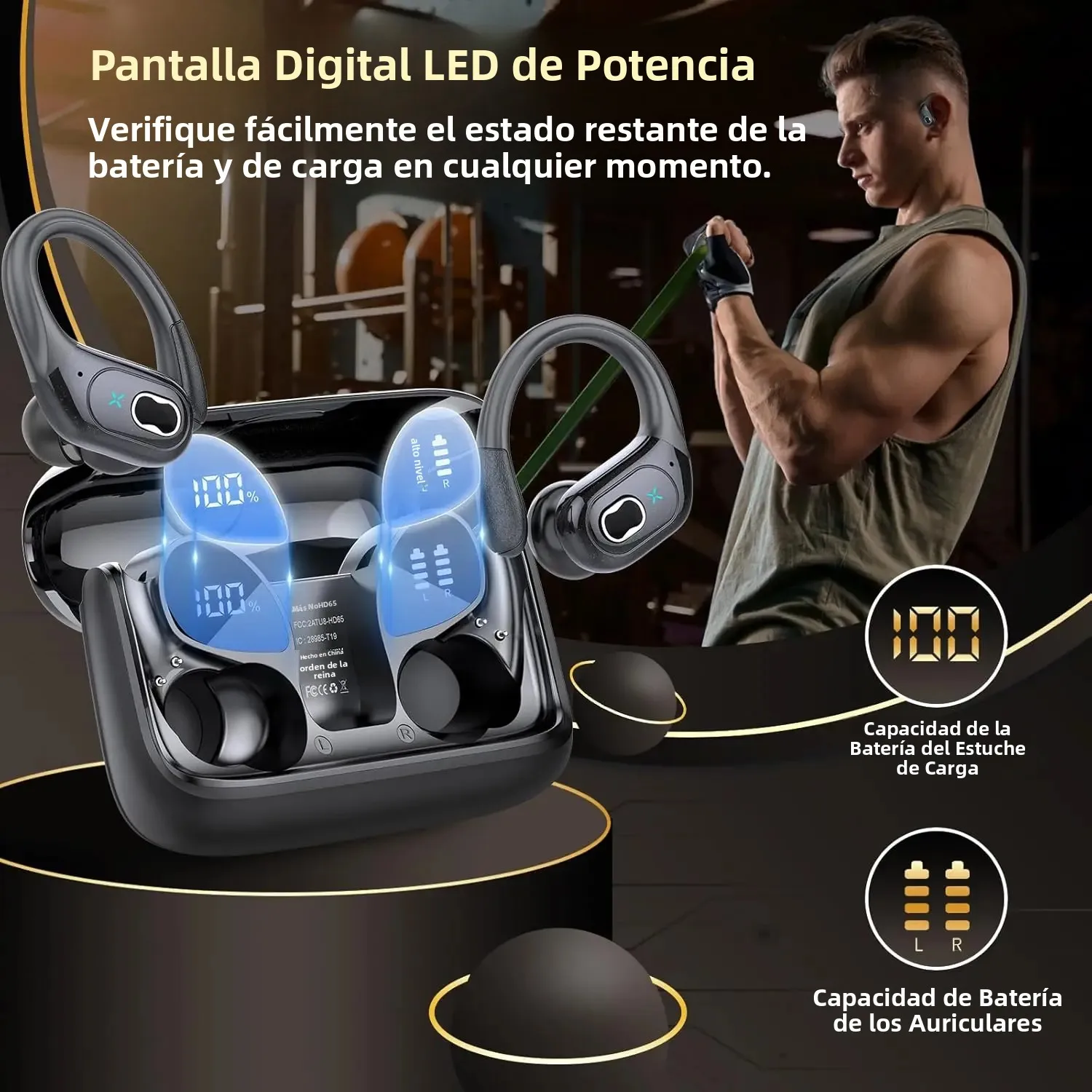Auriculares TWS inalámbricos Bluetooth 5,4, auriculares con gancho para la oreja con pantalla Digital IPX7, auriculares estéreo HiFi con reducción de ruido, Control de botones - imagen 4