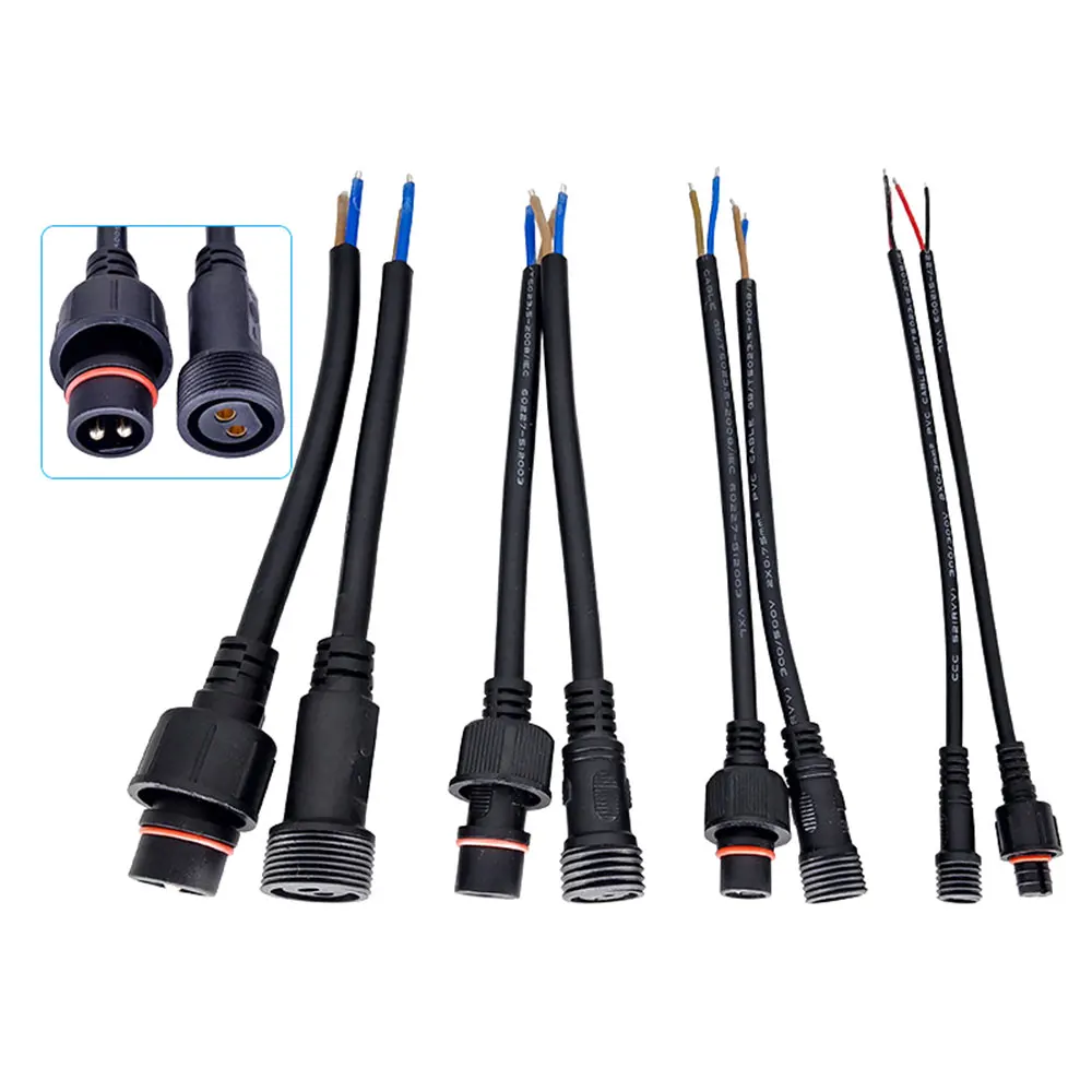 Conector Led macho a hembra IP68, Cable negro para tiras de luz LED, 20cm, 2 pines, 3 pines, 4 pines, 5 pines, 22AWG, 1 par - imagen 2