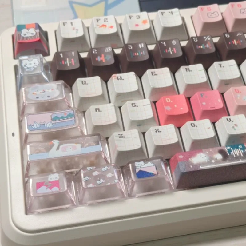 Gran oferta de teclas translúcidas esmeriladas, proceso de impresión en Color UV personalizado, tapa de llave de perfil de cereza PBT, tapa de tecla de punto bonito de dibujos animados para PC - imagen 2