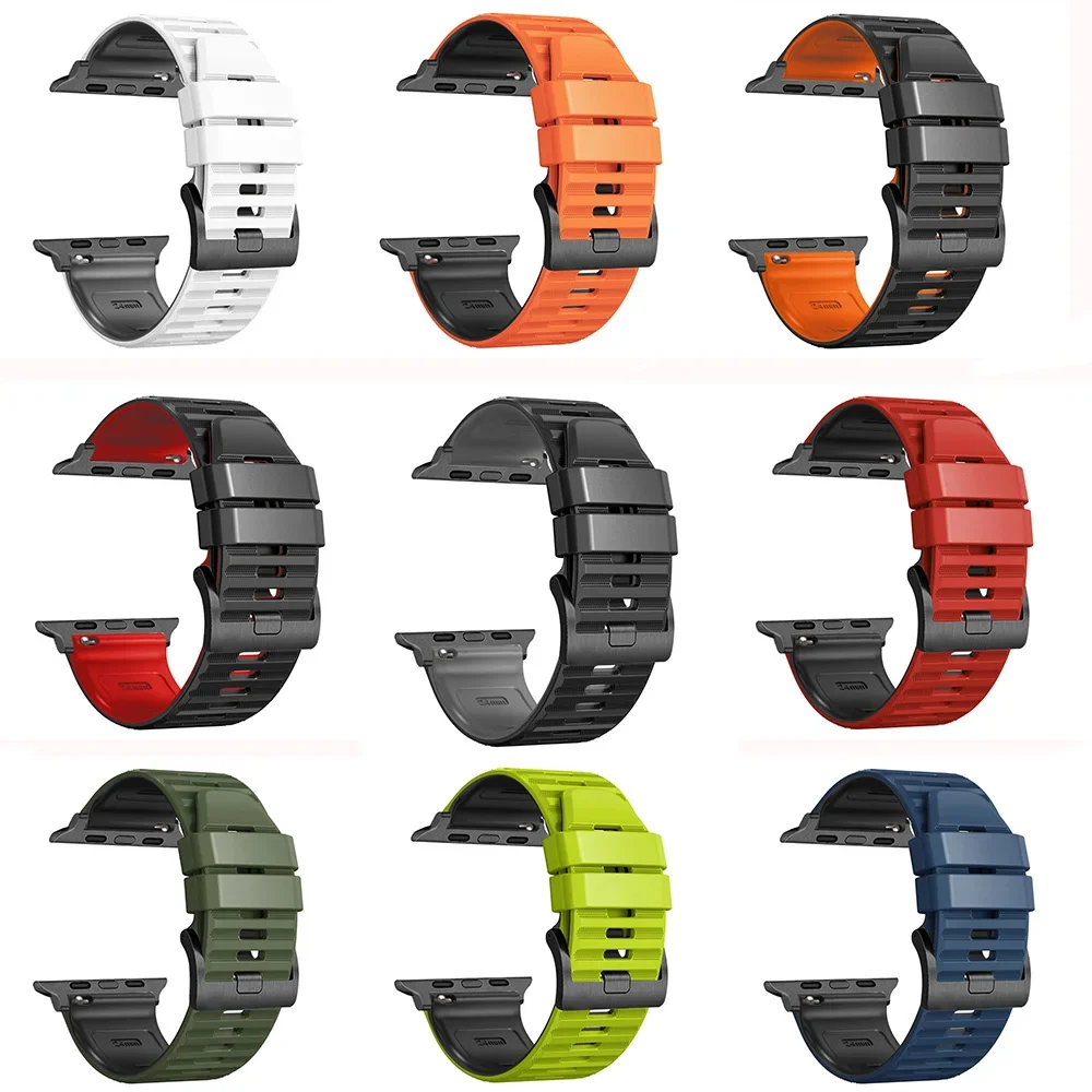 Correa de silicona para Apple Watch, pulsera deportiva de repuesto para IWatch Serie 9/8, 7, 6, 5, 4, 3, SE, 44mm, 45mm, Ultra 49mm, 45mm, 42mm - imagen 3