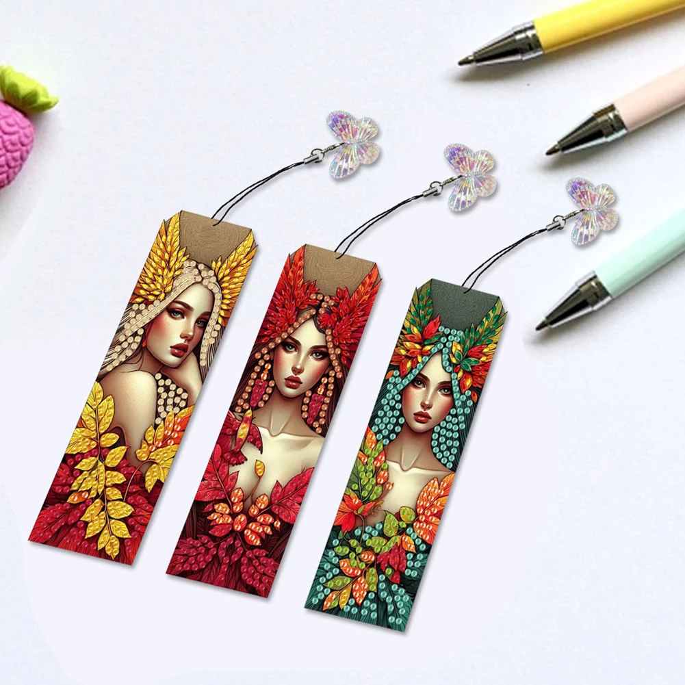 Marcapáginas de pintura artística con diamantes de flores de forma especial, 3 uds., con colgante, kits de marcapáginas de arte con diamantes 5D, regalo para amantes de los manualidades del lector - imagen 3