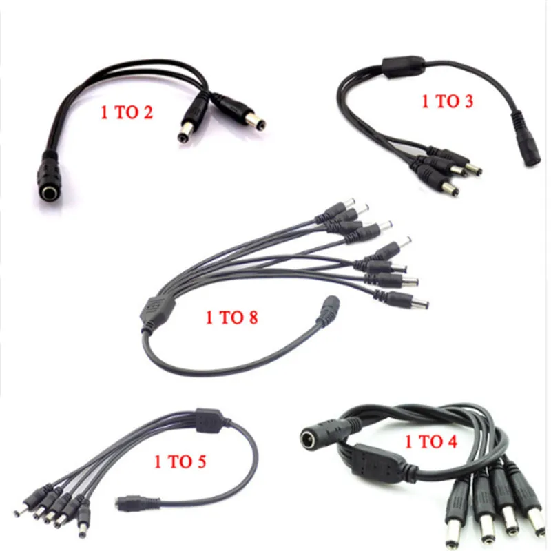 Enchufe divisor de alimentación de 12V CC, 1 hembra a 2, 3, 4, 5, 6, 8, Cable macho CCTV, Cable de cámara, ACCESORIOS CCTV, adaptador de fuente de alimentación de 2,1x5,5mm - imagen 2