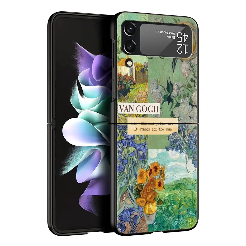 Funda de teléfono de Arte de van gogh con cielo estrellado, carcasa de PC para Samsung Galaxy Z Flip3, Flip4, Flip5, Z Flip 3, 4, 5, cubierta plegable dura negra - imagen 4