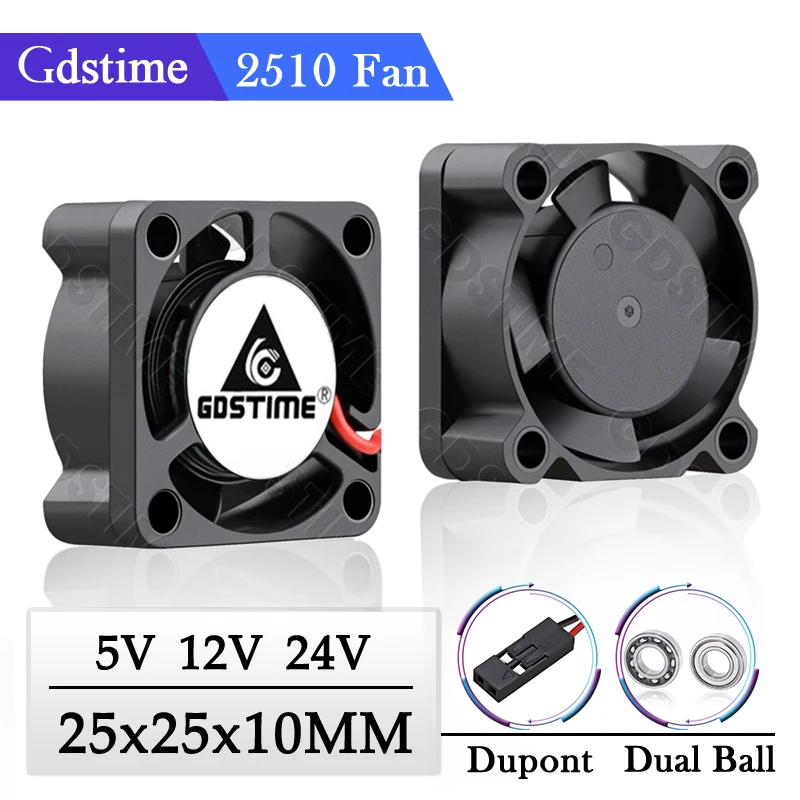 GDSTIME 2510 24V 12V 5V ventilador 25MM * 25MM * 10MM Mini refrigerador 2510 bola/manguito ventilador de refrigeración Axial 25MM Micro ventilador de impresora 3D eléctrica