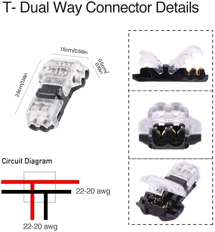 Conector de cable de 10/20 piezas, conector de cable T de bajo voltaje, 2 pines, 2 vías, conectores de empalme compactos universales automotrices para cableado - imagen 3