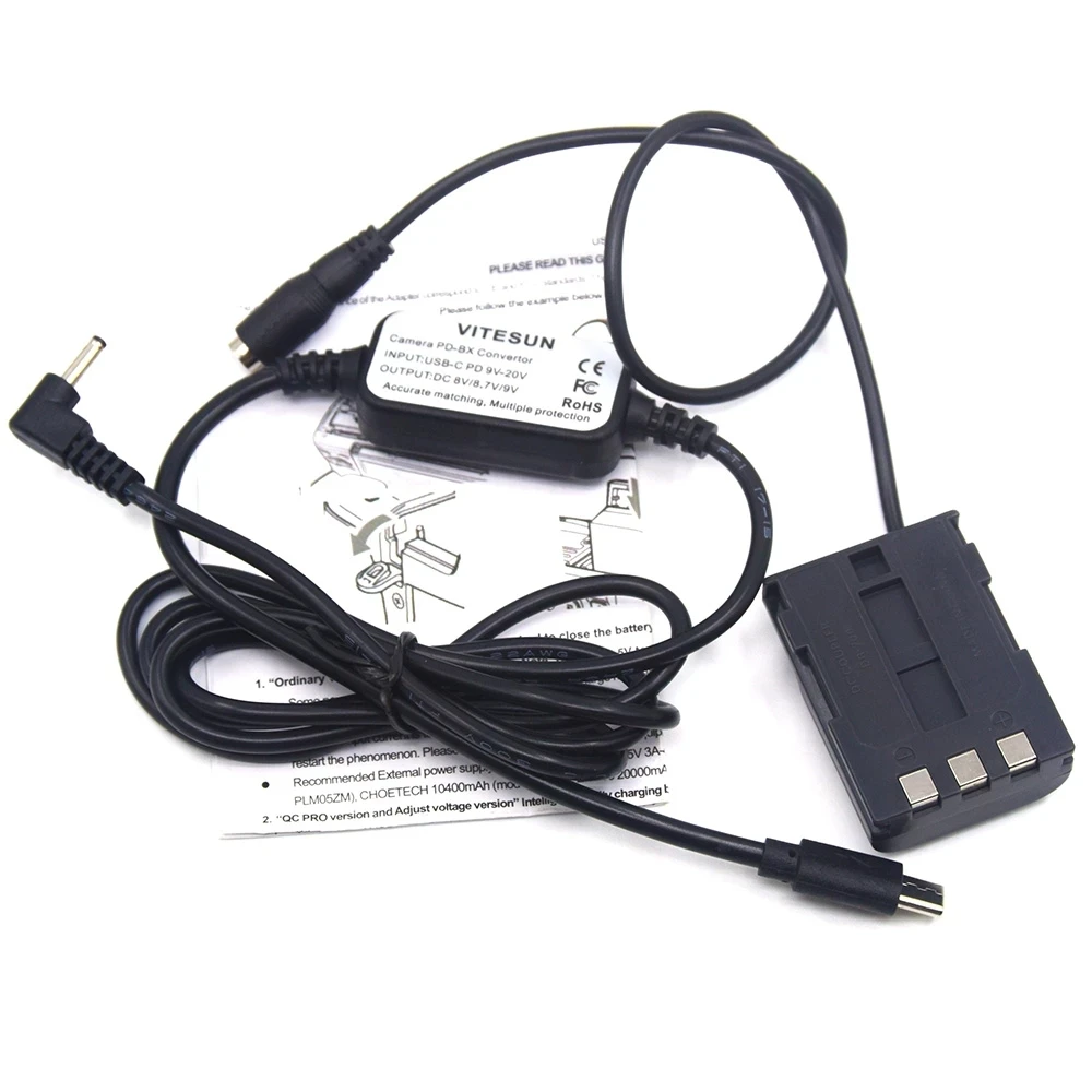 Cable de alimentación USB C NB-2L batería simulada de NB-2LH, acoplador de CC DR-20 para Canon S40, S60, S70, S80, S50, G7, G9, EOS, 350D, 400D, Rebel, XT, XTi - imagen 5