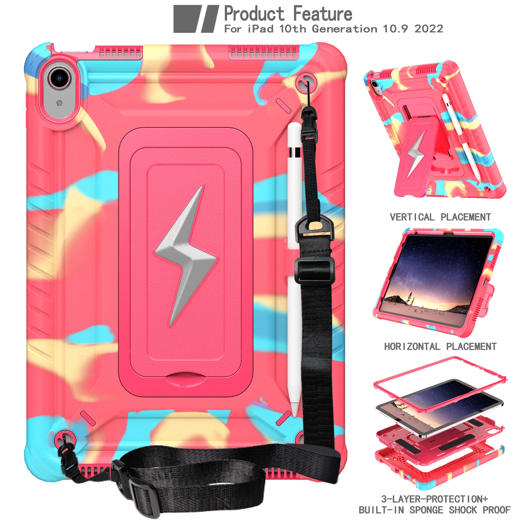 Funda híbrida Armor Universal para iPad 2025 11 "A16 11.a 10,9 2022 10.a generación Funda con soporte incorporado y correa para el hombro