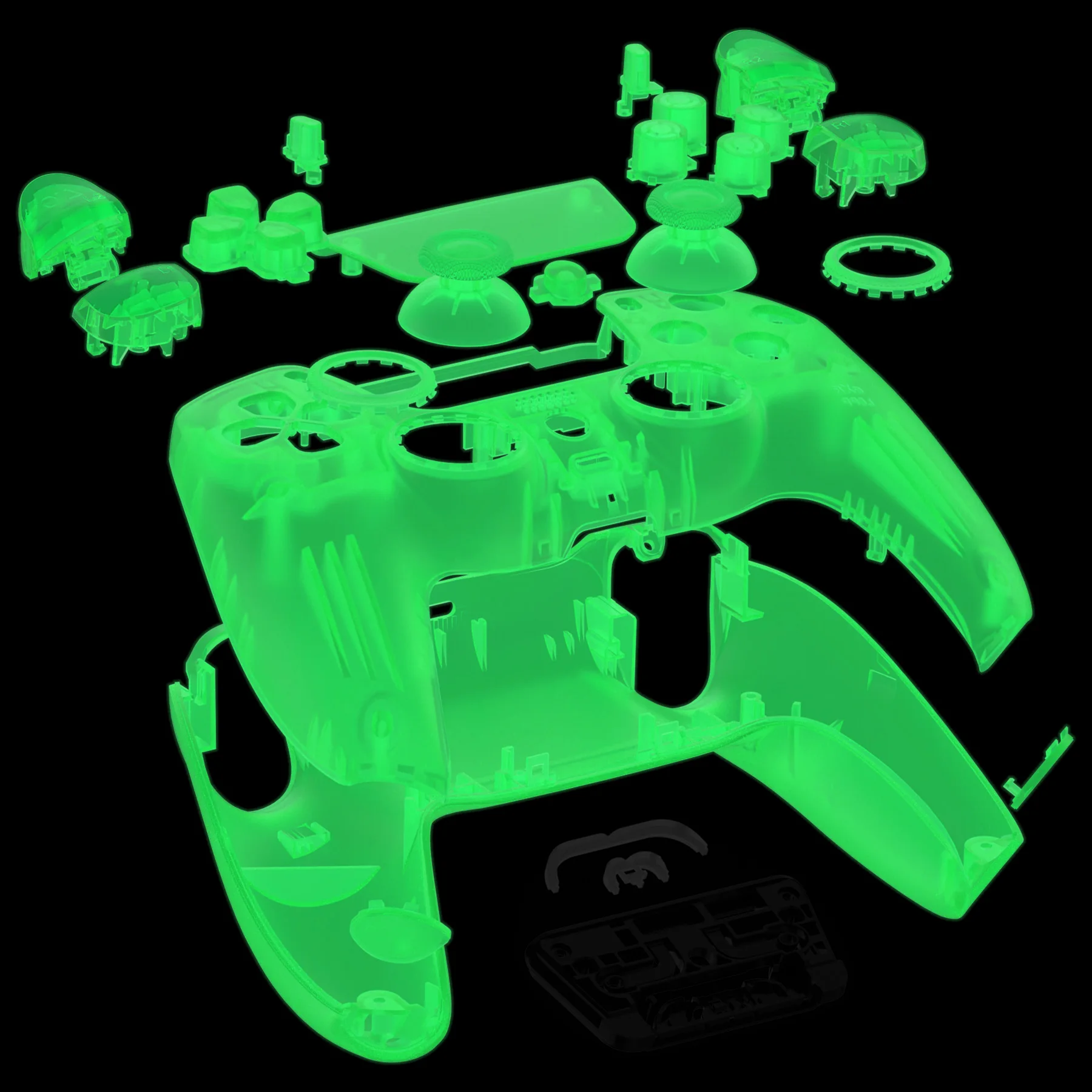 eXtremeRate for ps5 Controller BDM-030/040/050 Full Set Housing Shell Buttons Touchpad Cover - Glow in Dark - Green