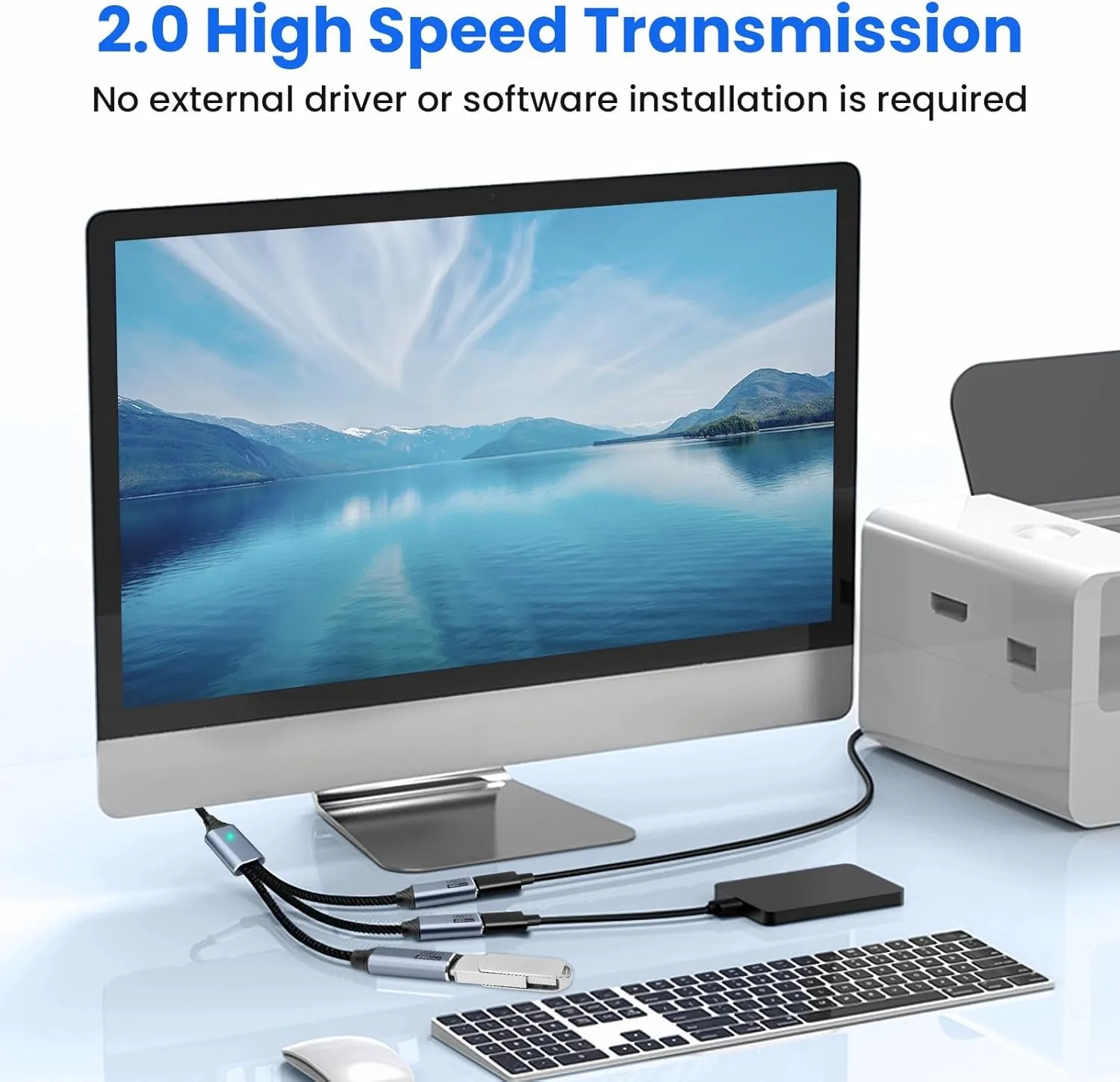 Divisor USB C de 3 puertos con adaptador USB para transferencia de datos, divisor de USB-C para cargar Cable macho a hembra multitipo C para PC - imagen 2