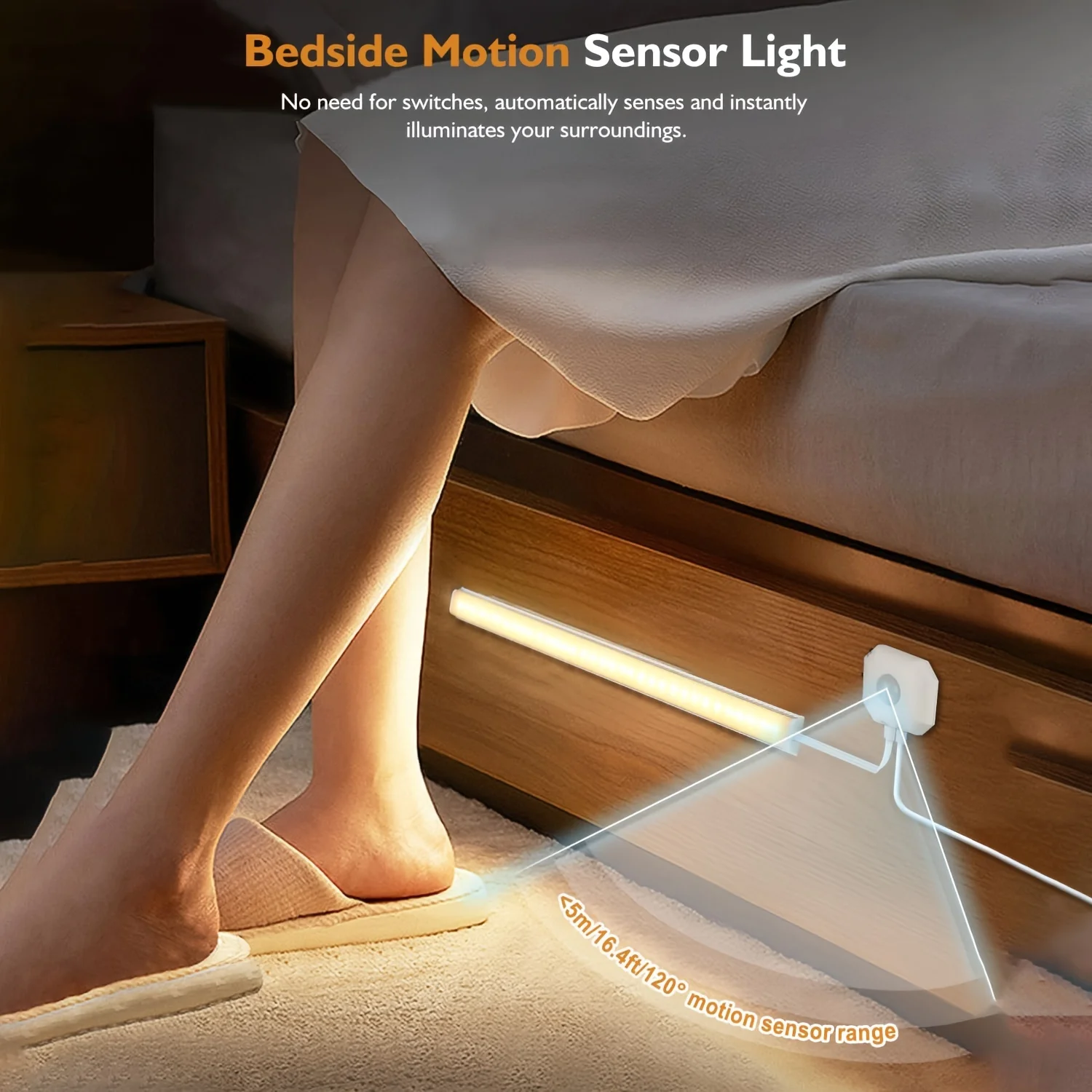 Luz LED con Sensor de movimiento, luces nocturnas con Sensor, LED USB para armario de cocina, dormitorio, armario, iluminación interior, luz nocturna de tira larga - imagen 3