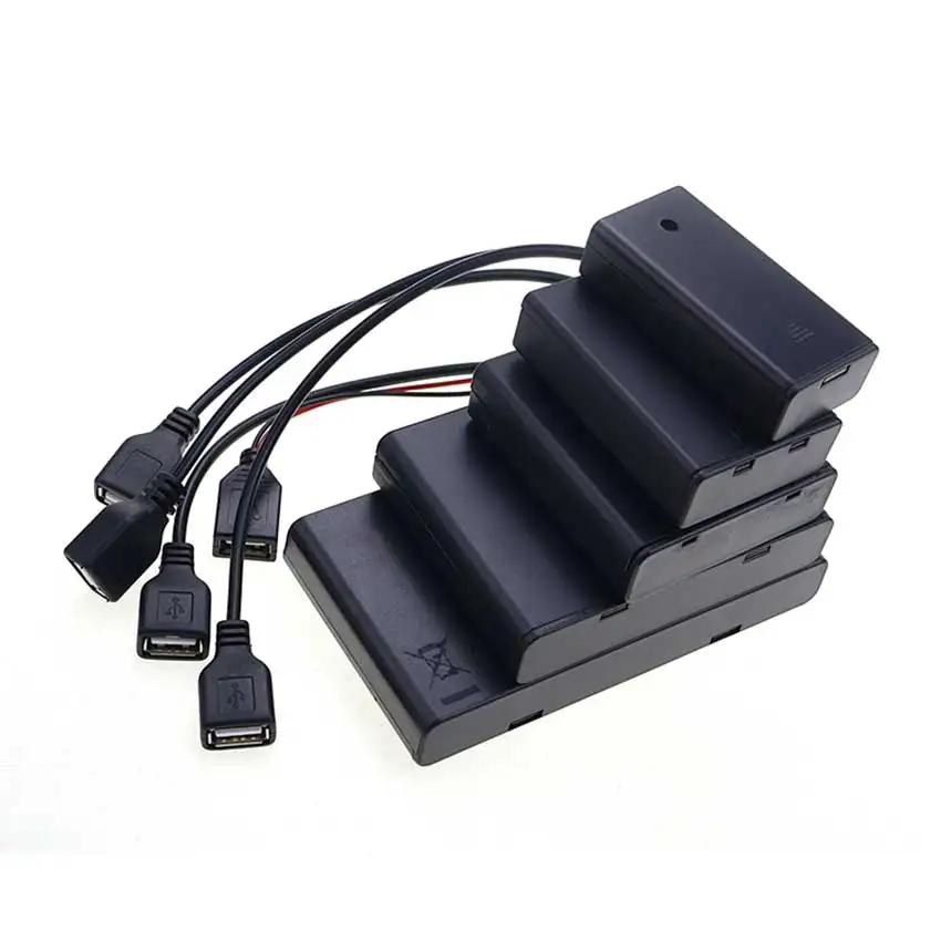 JCD 1 Uds 2/3/4/6/8 ranura AA soporte de batería 1,5 V AA caja de batería con cubierta con puerto de alimentación hembra USB interruptor y cubierta DIY - imagen 2