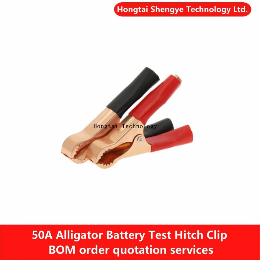 50A 80mm Cocodrilo Coche Motocicleta Caravana Cable de prueba de batería D Clip de aislamiento Rojo + Negro