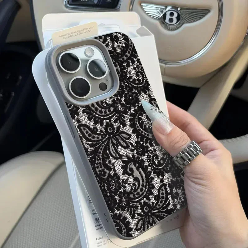 Funda de lujo con diseño de encaje negro para Iphone 17 Pro Max 17 Air 16 15 14 13 12 11 Pro Max 16e Funda de cuero personalizada para teléfono - imagen 5