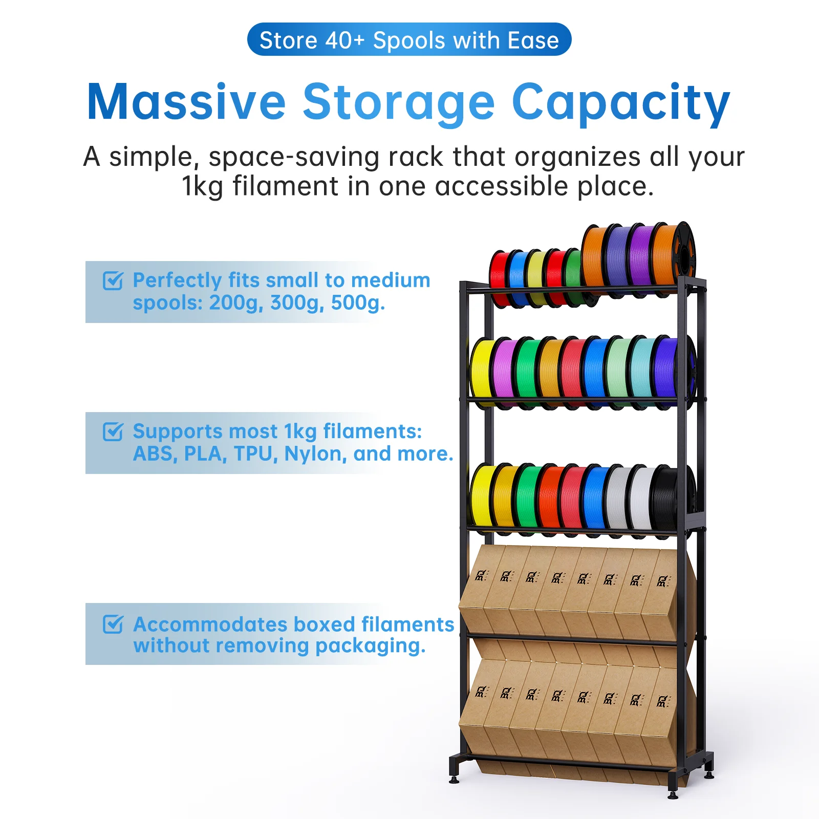 BlQU Panda Feed Rack Estante de almacenamiento de filamentos de 5 niveles Acero al carbono de alta resistencia Capacidad de almacenamiento masivo Accesorios para impresoras 3D - imagen 3