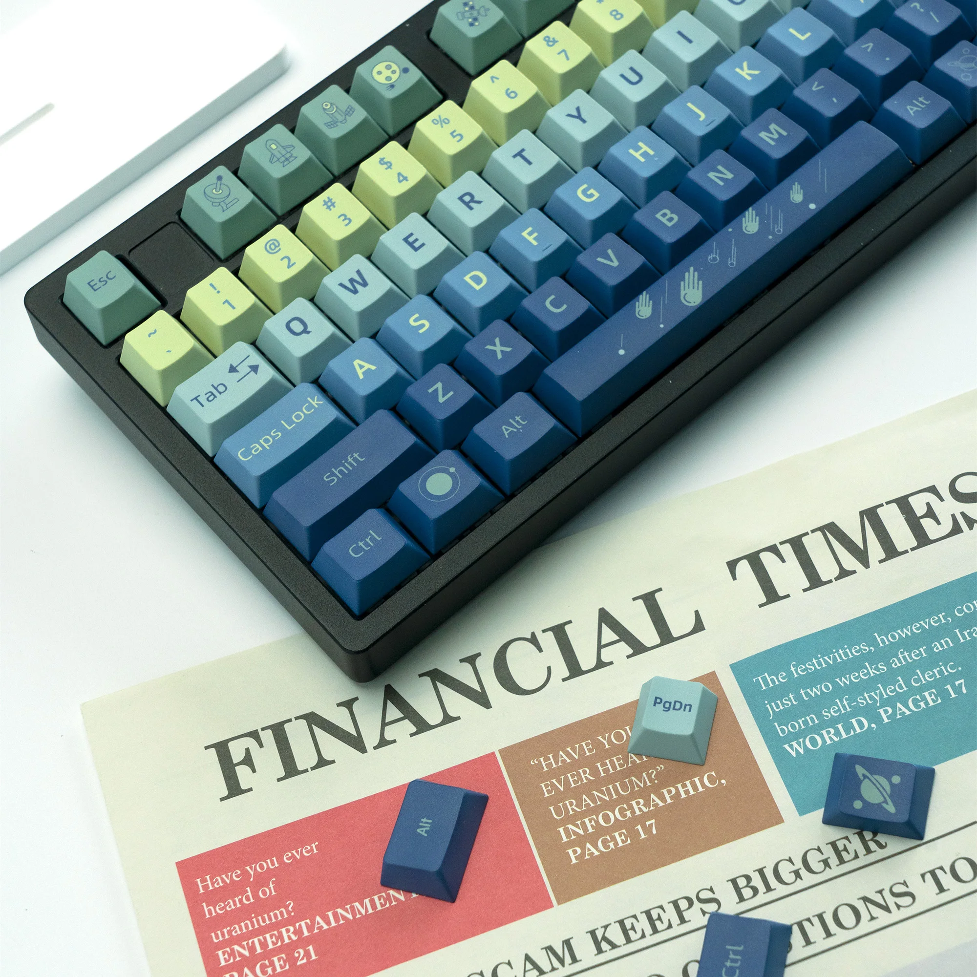 XVX-teclas con tema del espacio exterior, teclas con gradiente azul, perfil de cereza PBT, 134 teclas, teclas de teclado con sublimación de tinte, juego de teclas DIY - imagen 2