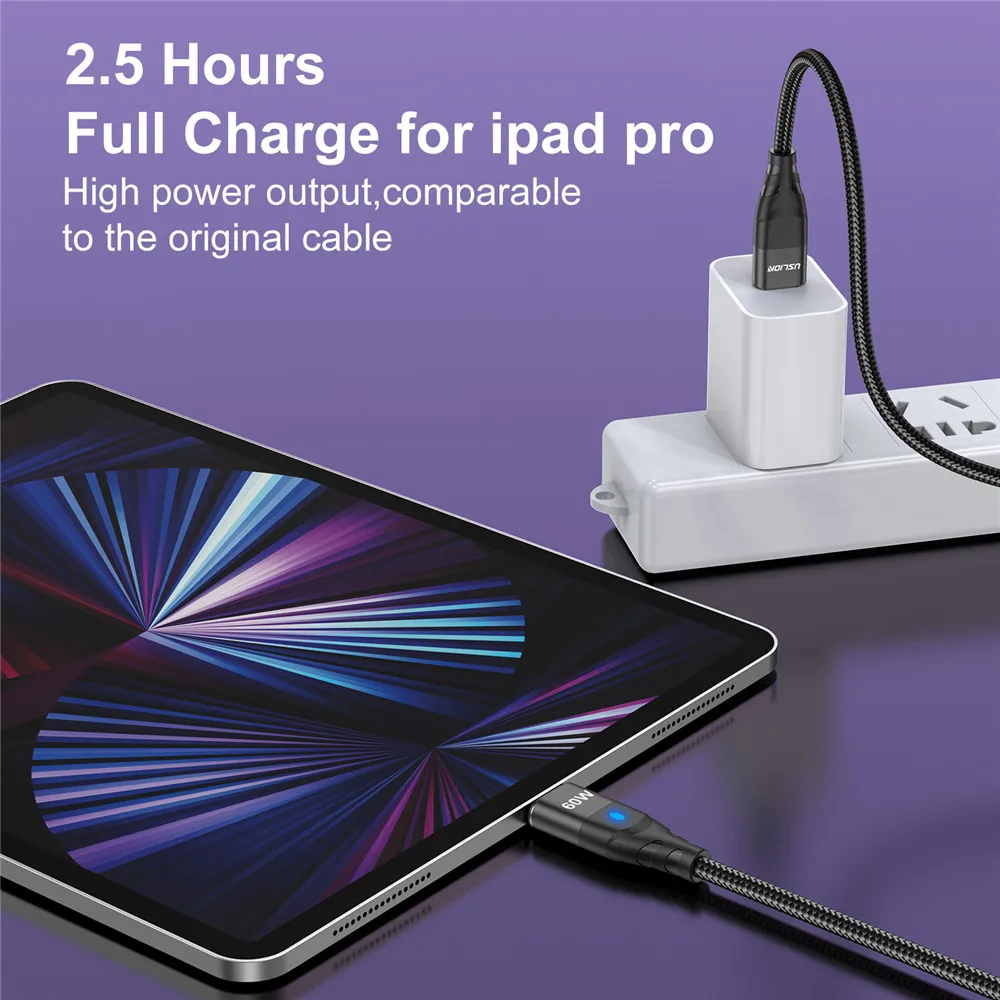 USLION Cable Magnético USB-C 60W PD – Carga Rápida - imagen 2