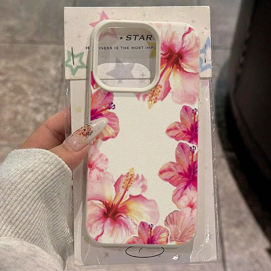 Material de flores acuarela hibisco Lichee patrón funda para iPhone 17 16e fundas iPhone 16 15 14 13 12 11 Pro Max Plus XS X cubierta