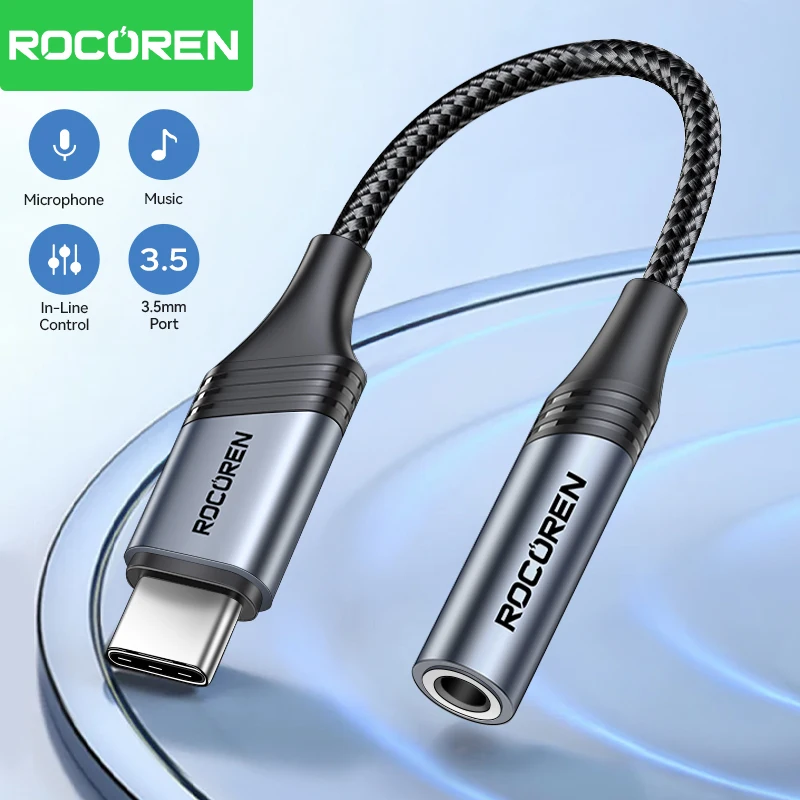 Rocoren USB C a 3,5mm Jack Dac Cable de Audio macho a hembra adaptador de auriculares tipo C a 3,5mm convertidor para teléfono Samsung Xiaomi