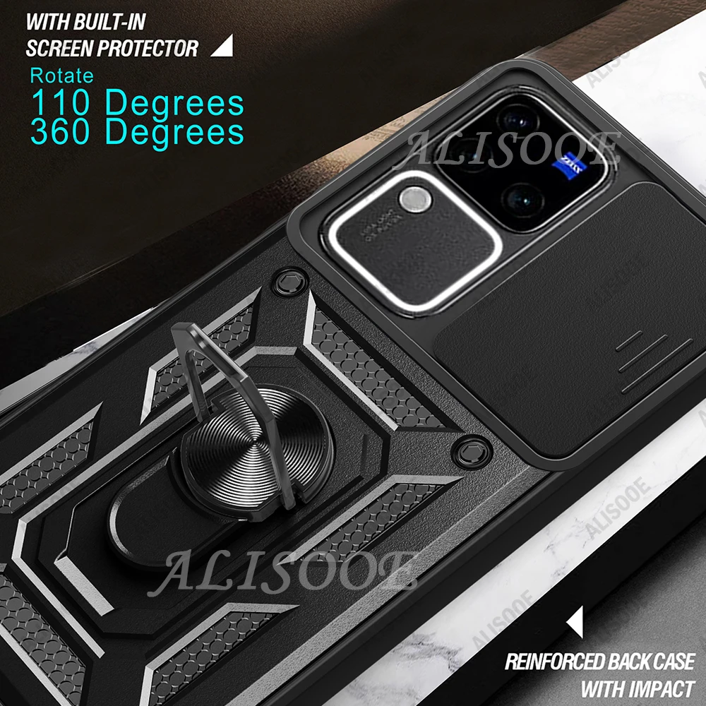 Funda con soporte de armadura para VIVO V30 Pro 5G, carcasa deslizante, anillo de protección para lente de cámara - imagen 4