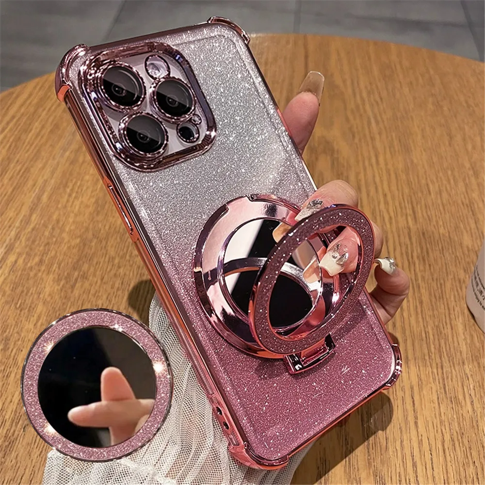 Funda de silicona con purpurina a prueba de golpes para OPPO A16 A17 A5 A9 2020 A54S A53S Reno 12 11 Pro 12F 13F, funda con soporte magnético para espejo