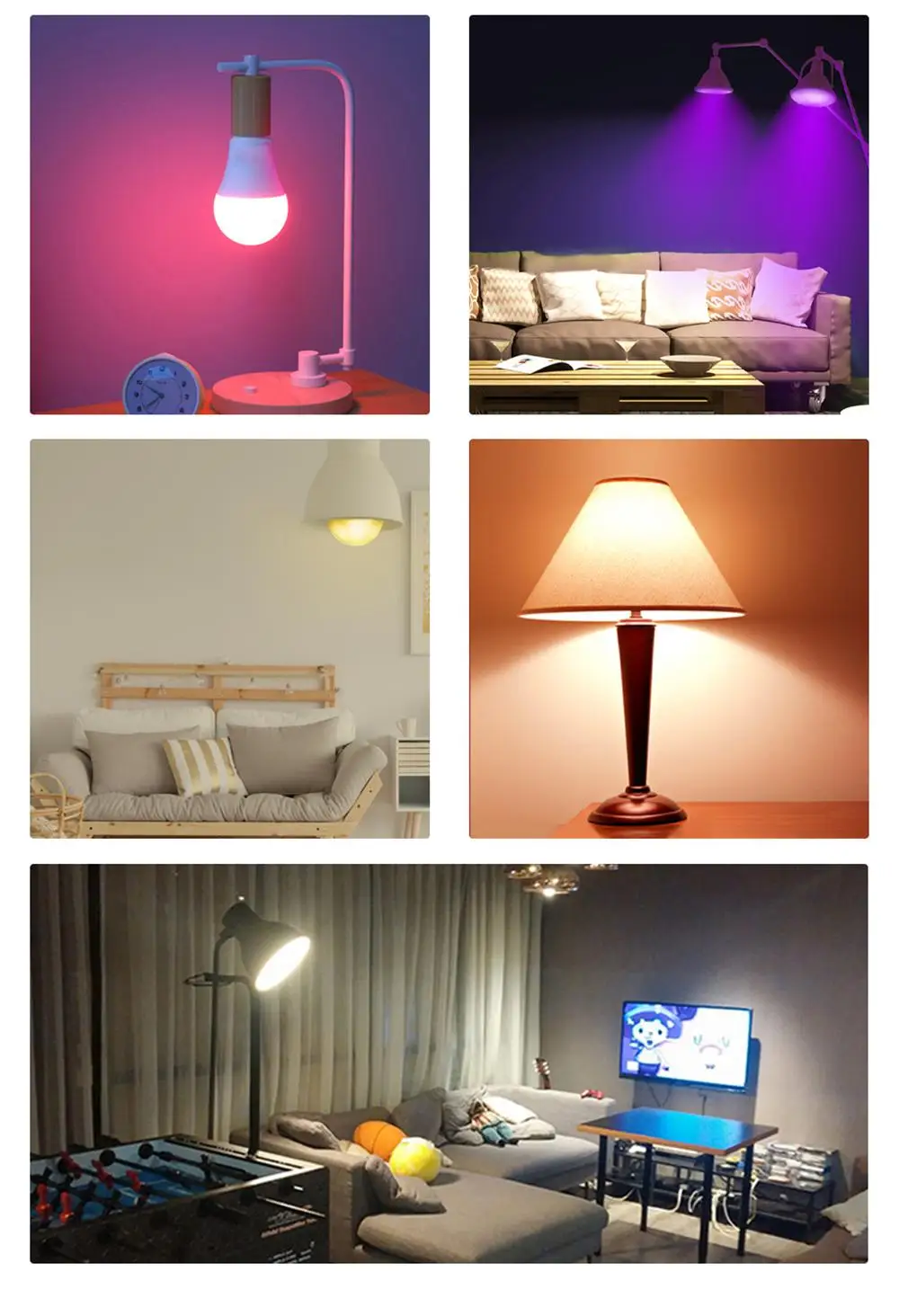 Un collage de cuatro fotos diferentes en una sala de estar