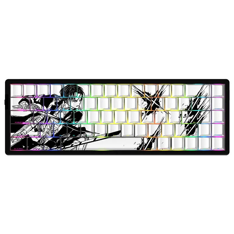 Teclas blancas con estampado lateral de Katana brillante, perfil de cereza, sublimación de tinte de 5 lados, teclas PBT para teclado de interruptores Cherry MX