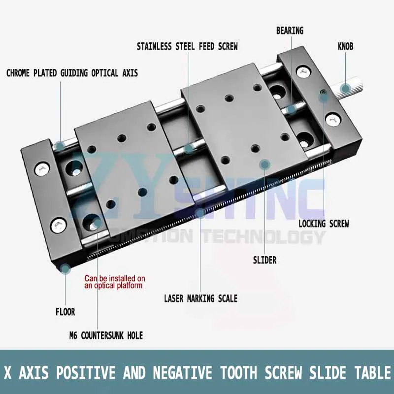 Mesa deslizante manual de microprecisión del eje X, deslizador 30/40A/60A, tornillo de conductor hacia adelante y hacia atrás, riel guía del eje óptico abierto/cerrado - imagen 5