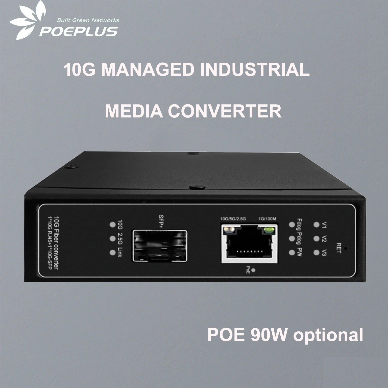 Convertidor de medios de fibra industrial 10Gbe gestionado por web 10G POE o NO con 10G sfp+