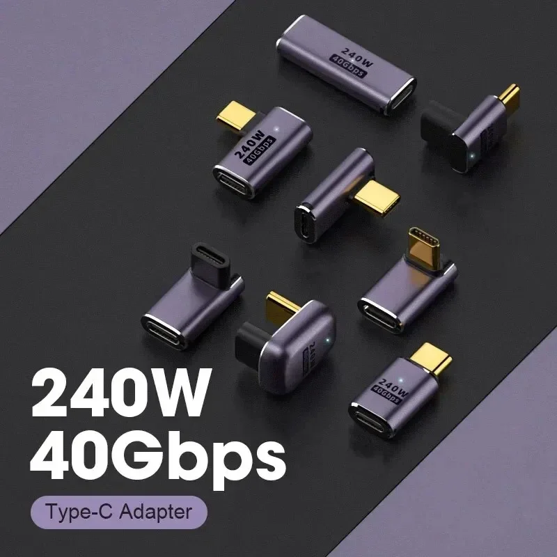 Conector de cargador USB 4,0 PD 240W 8K 60Hz para Macbook 40Gbps adaptador USB C OTG de alta velocidad en forma de U ángulo recto macho a hembra - imagen 2