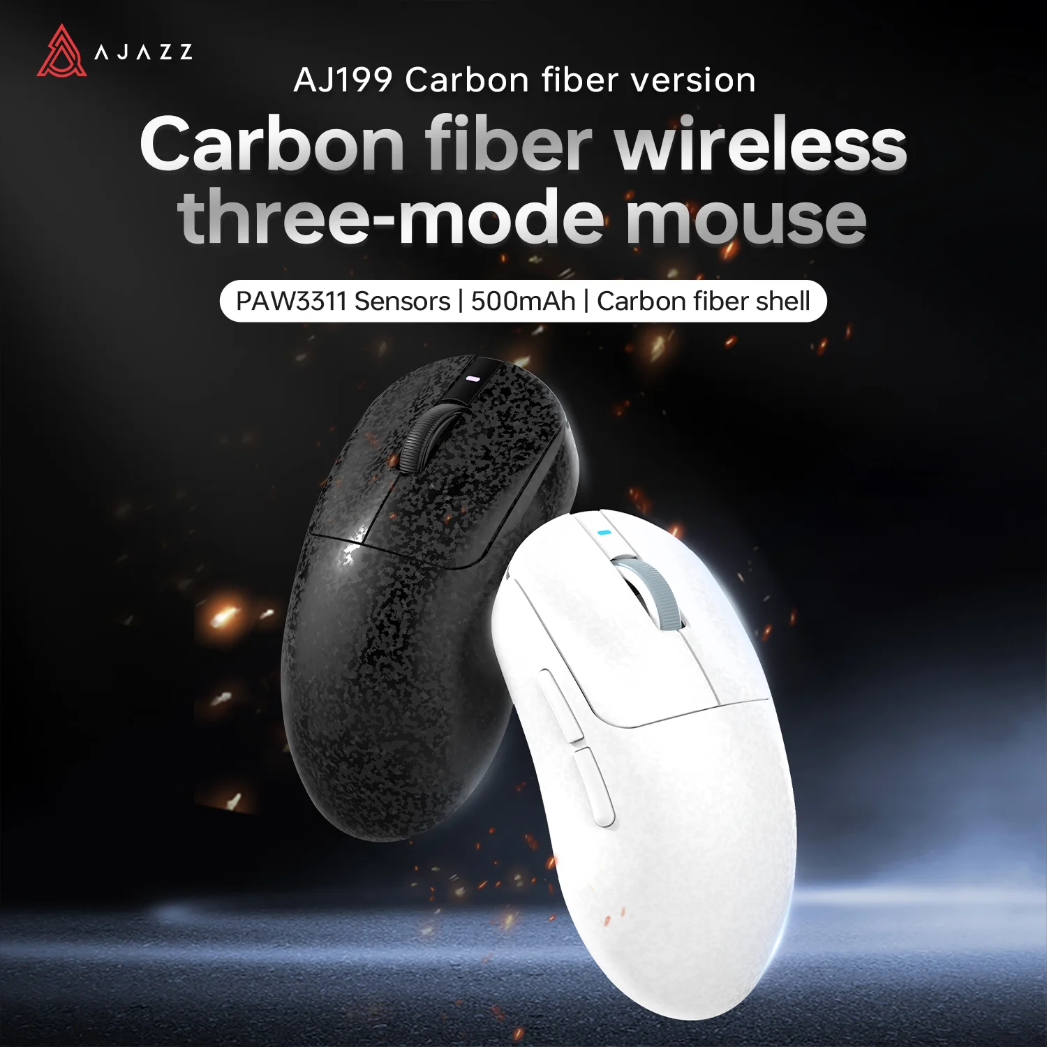 Ratón para juegos de tres modos AJAZZ AJ199 24000DPI/PAW3311 Sensor/diseño ultrafino de fibra de carbono/2,4G + Bluetooth 5,0 + ratón con cable - imagen 2