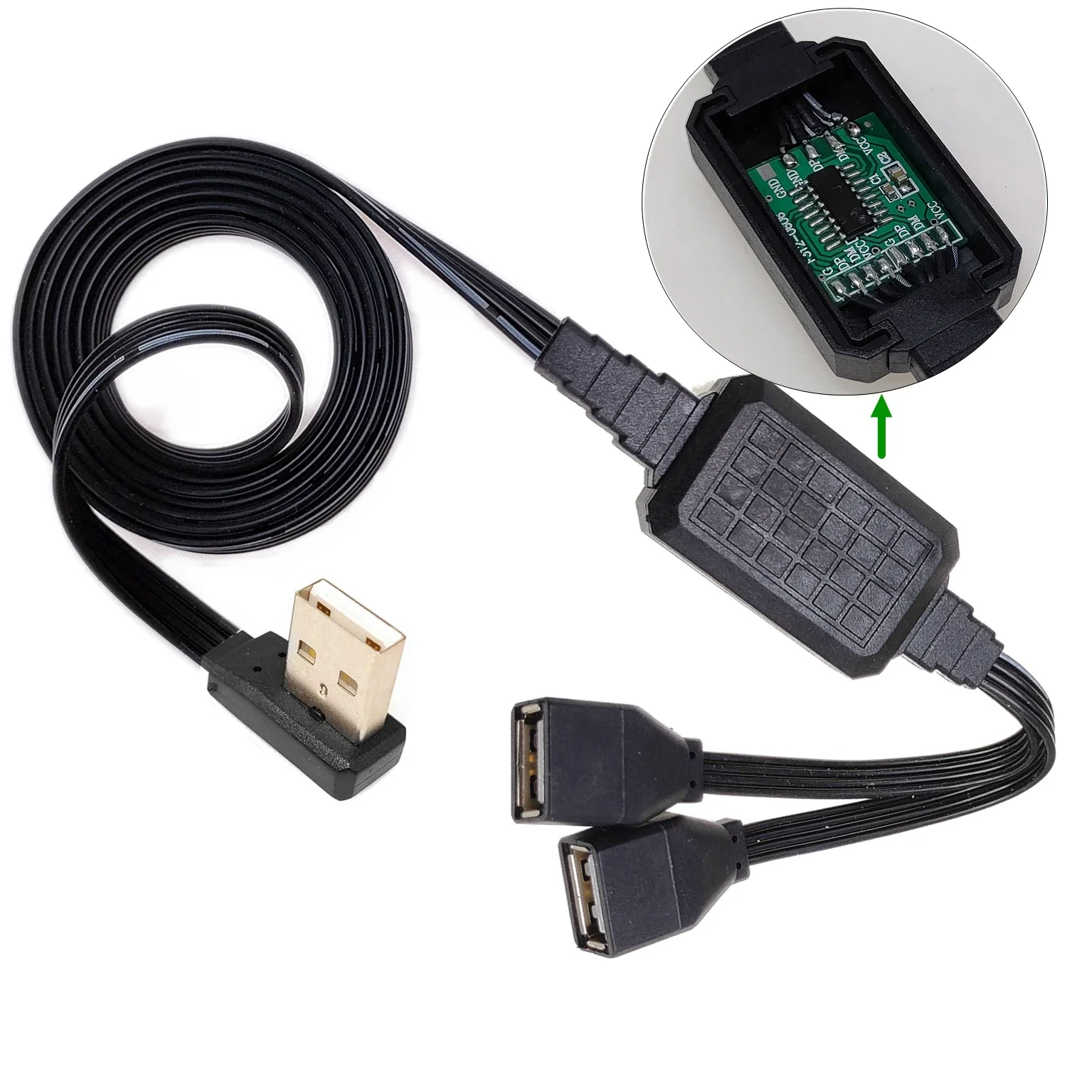 Adaptador de cable de datos universal Dual dataUSB 2,0 para coches y portátiles, concentrador USB de 2 puertos, divisor de 20CM-110CM - imagen 5