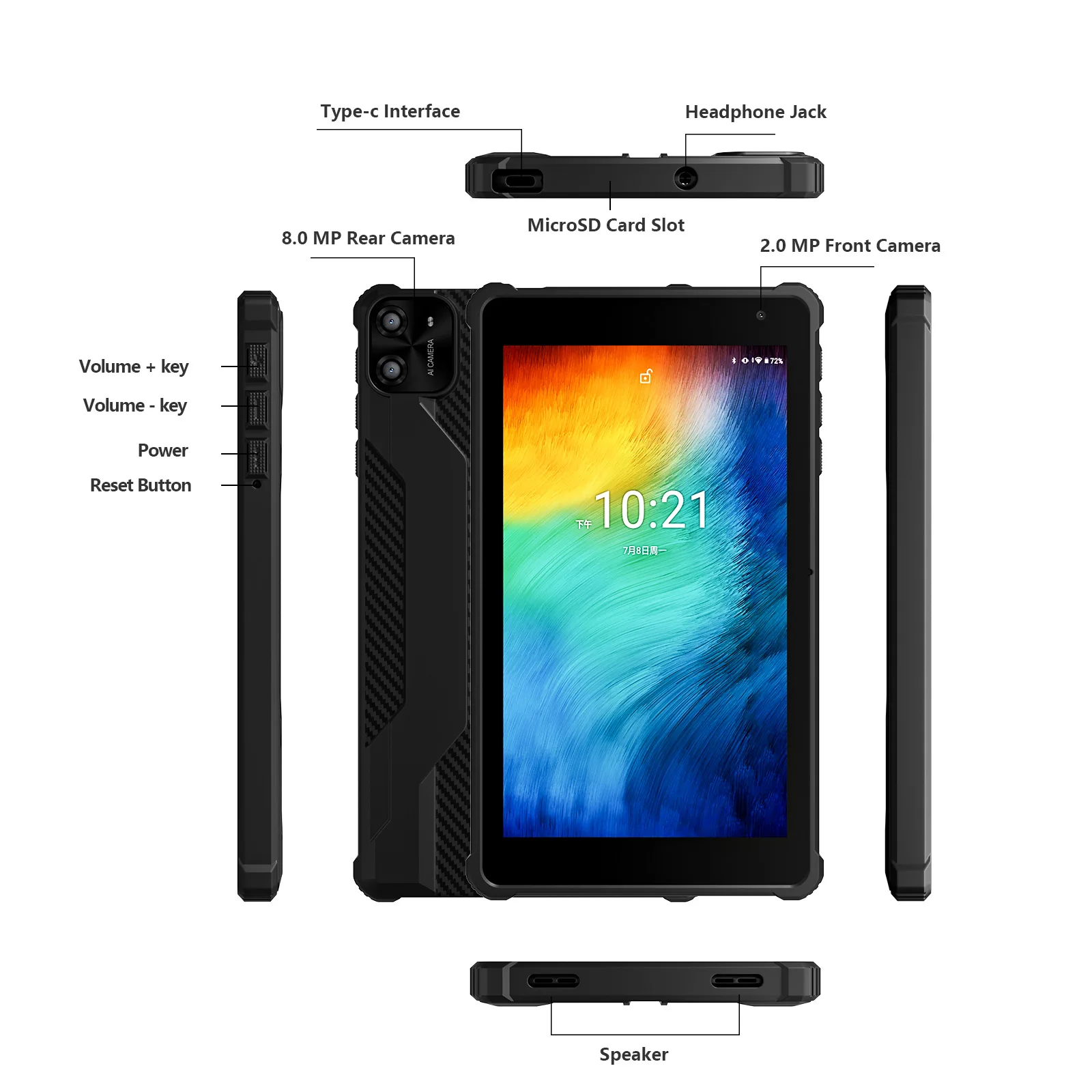 PRITOM Tablet Tabletas Android 14 de 7", 8 GB de RAM (expansión de 3 + 5 GB) 64 GB de ROM, procesador Octa-Core A523, WiFi 5G + WiFi6, cámara dual, negro - imagen 2