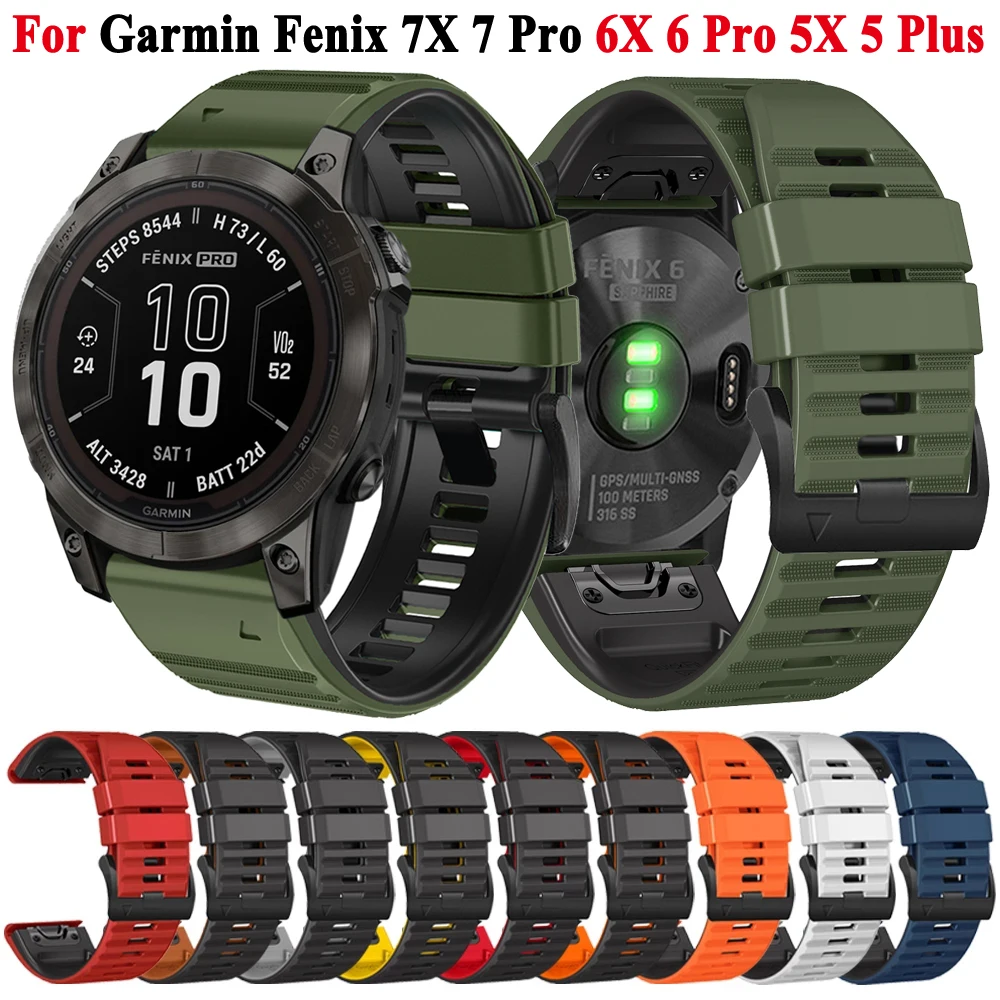 Correa de reloj de liberación rápida de 26mm y 22mm para Garmin Fenix 7X 7 Pro 6 6XPro 5X 5 Plus, pulsera de silicona Solar de zafiro