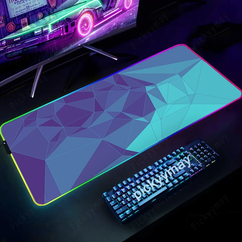 Alfombrilla de ratón para juegos RGB, alfombrilla de ratón geométrica, retroiluminada, LED, grande, XXL, alfombrillas de teclado, alfombrillas de escritorio luminosas - imagen 2