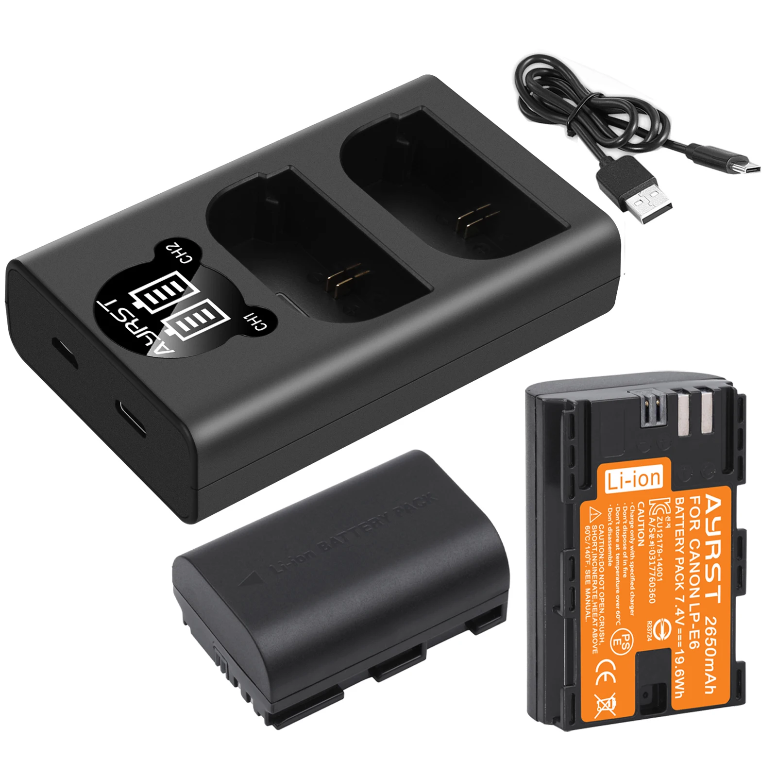 LP-E6 LP E6 LPE6 E6N batería 2650mAh + cargador Dual LED para cámara Canon EOS 5DS R 5D Mark II 5D Mark III 6D 7D 70D 80D