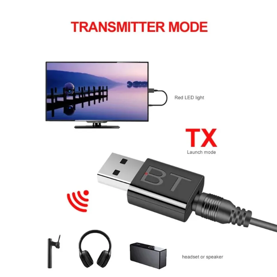 Adaptador receptor y transmisor USB Bluetooth 5,0, adaptador de Audio inalámbrico Bluetooth AUX de 3,5mm para TV, PC, auriculares, hogar y coche - imagen 5