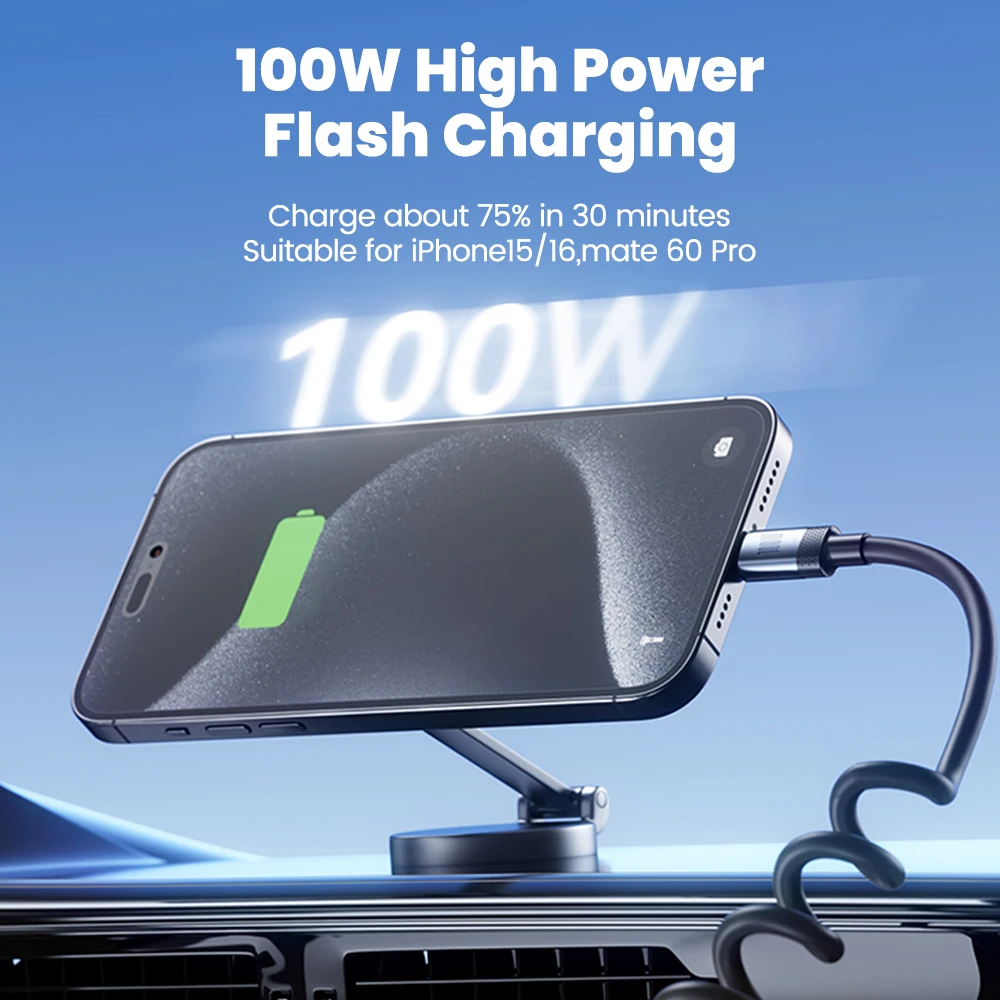 Cable de resorte para coche de 1,5 M, Cable de carga súper rápida de 100W 5A tipo C a Cable tipo C para iPhone 15 16 Samsung Huawei Xiaomi Cable USB C - imagen 4