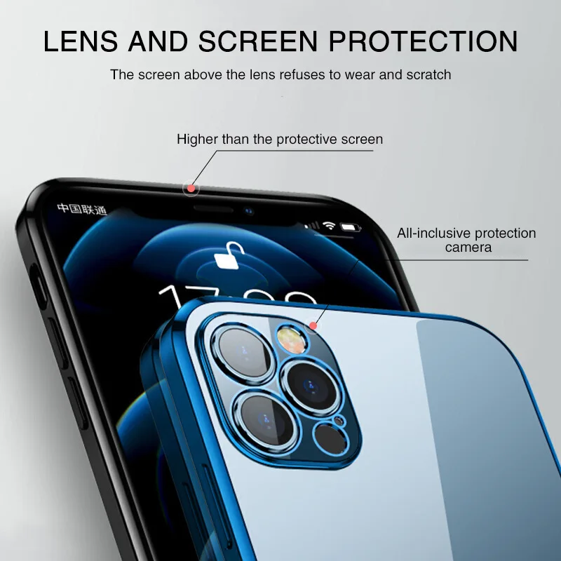 Funda de silicona con marco cuadrado chapado de lujo para iPhone, carcasa trasera transparente para modelos 13, 12, 11 Pro Max, Mini, X, XR, XS, 6s, 7, 8 Plus, SE 2020 - imagen 4