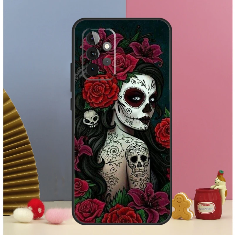 Catrina hermosa chica rosa cráneo funda para Samsung Galaxy A13 A33 A53 A32 A52 A22 A12 A15 A25 A71 A51 A14 A24 A34 A54 - imagen 3