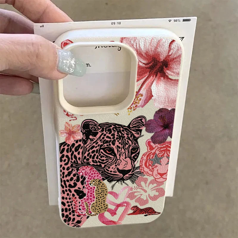 Funda de teléfono estética con diseño de corazón y flor de leopardo rosa para iPhone 17 Air 16 15 14 13 12 11 17 Pro Max Plus X XR XSMax, funda suave - imagen 4
