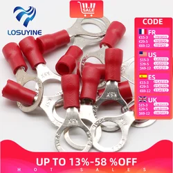 RV1.25-8 Circular rojo 22-16 AWG 0,5-1,5 mm2 conector de Terminal de anillo aislado conector de Cable 100 unids/pack RV1-8 RV