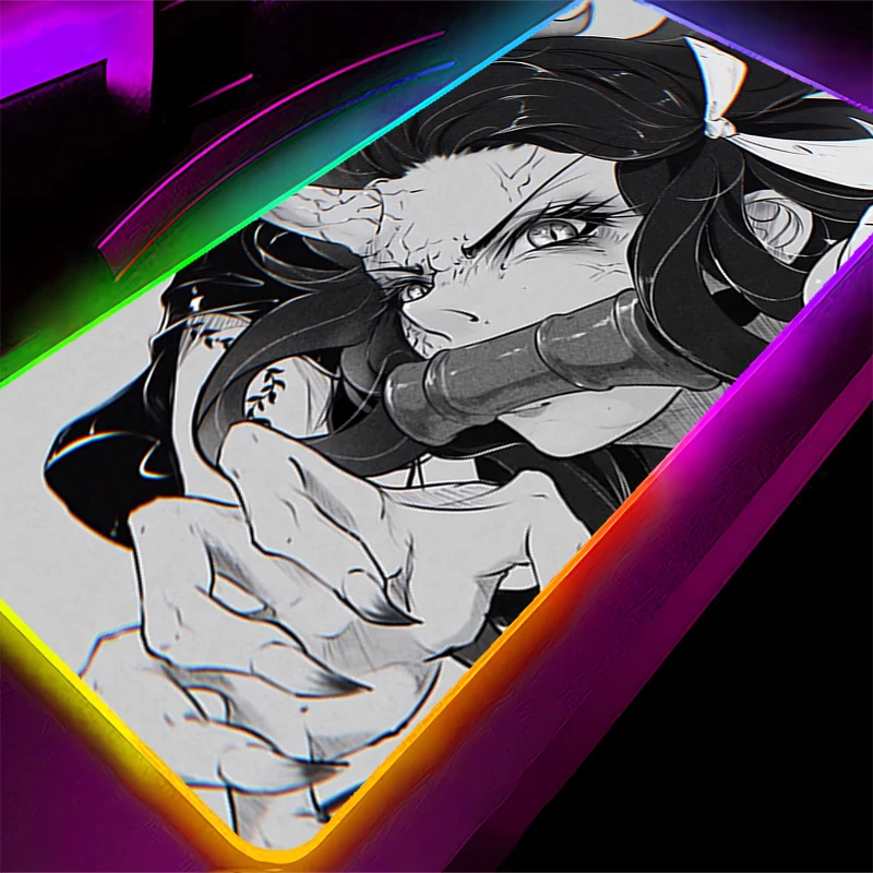 Alfombrilla de ratón LED RGB Demon Slayer Nezuko, alfombrilla de ratón de goma antideslizante, alfombrillas para juegos de ordenador portátil, accesorios para PC, alfombrilla extendida para escritorio de oficina - imagen 2