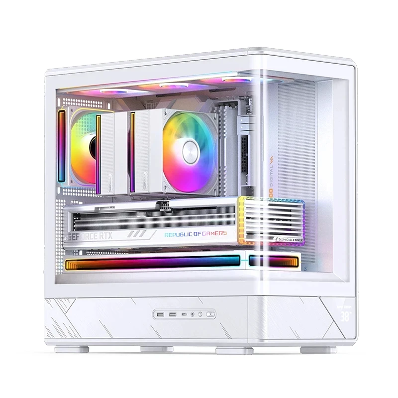 Caja JONSBO D200 MATX (vista marítima curvada sin columna/refrigeración por agua 240/fuente de alimentación ATX/pantalla digital/tipo C Gen2 10 Gbps+) - imagen 4