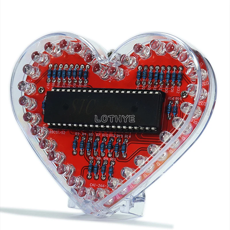 Kit de soldadura DIY en forma de corazón con luz de agua corriente colorida RGB, placa de circuito LED de amor, soldadura escolar, tablero de práctica DIY - imagen 5