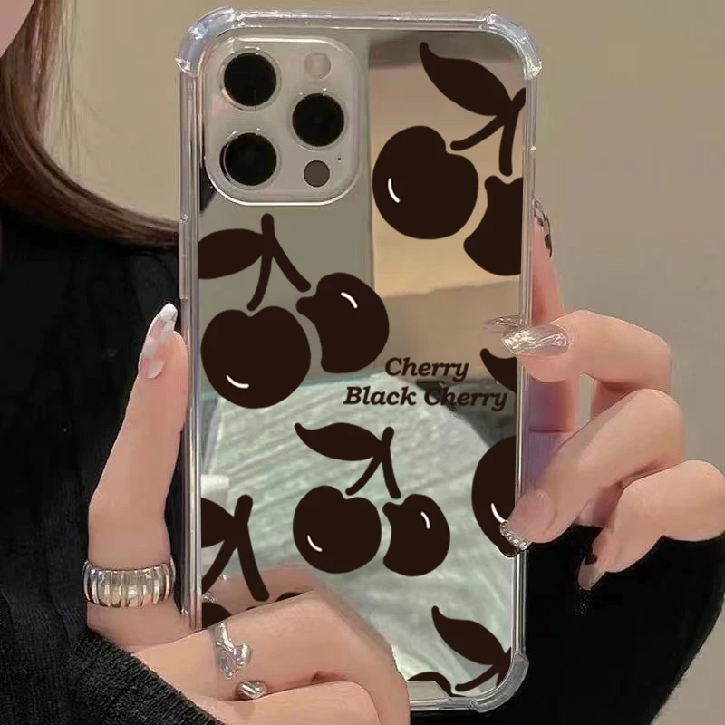 Funda de teléfono acrílica con diseño de cereza negra para iPhone 11 12 13 14 15 16 Pro Max XS X XR 7 8 Plus, funda suave a prueba de golpes - imagen 4